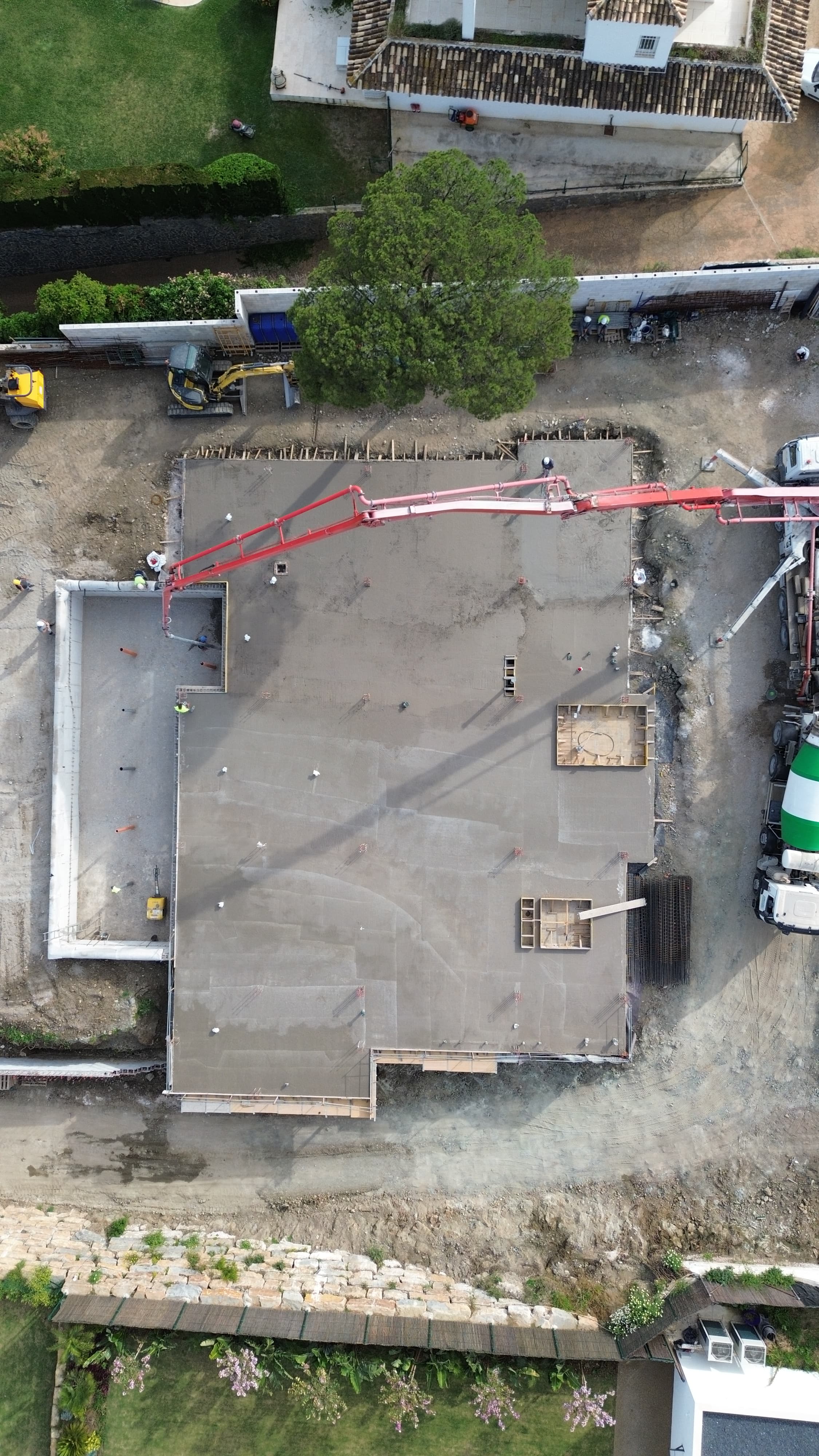 Vista aérea de losa de hormigón en construcción en Costa del Sol